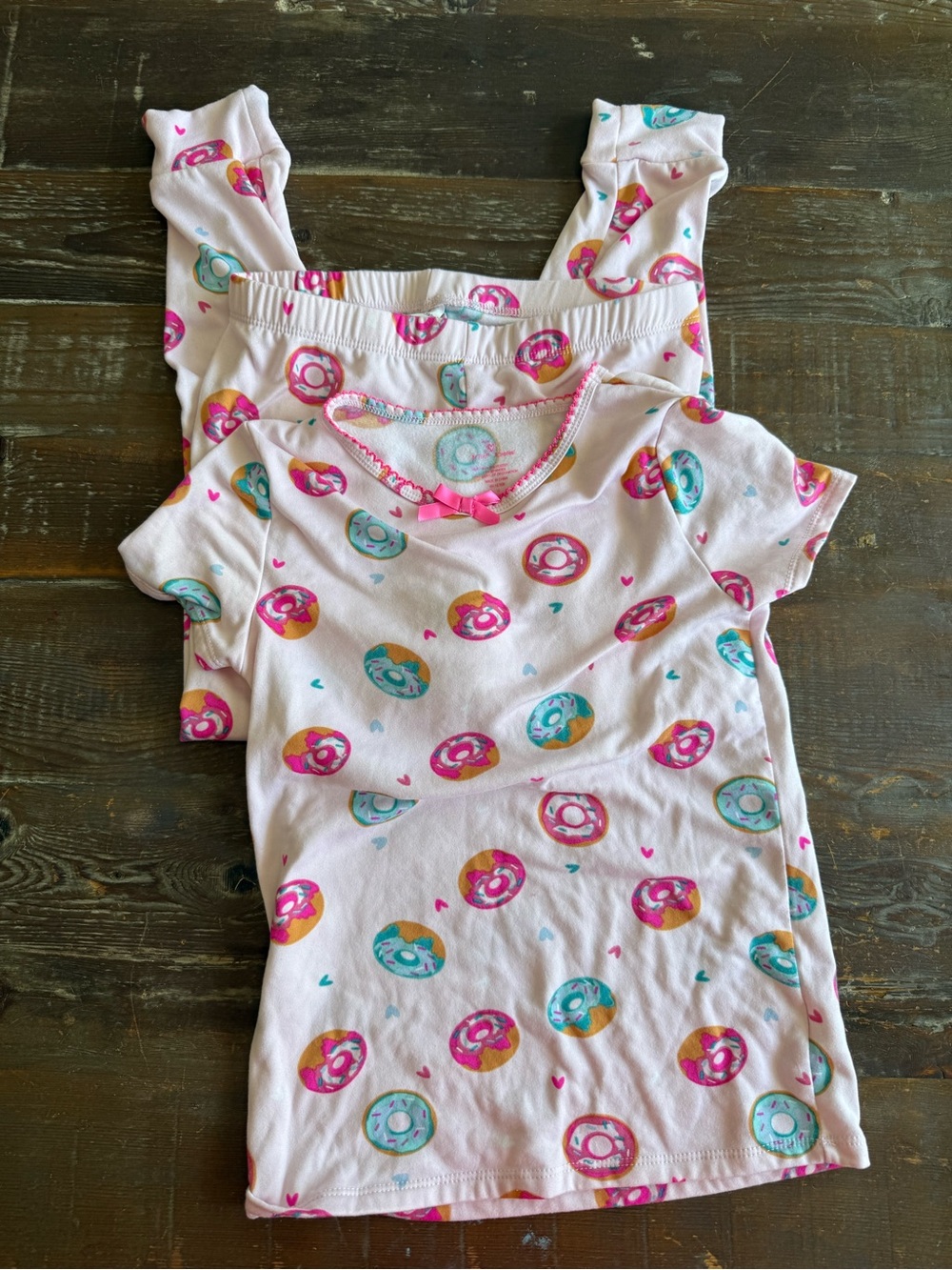 Betsey Johnson Pink Donut Print Kids Pajama Set with Teal Accents